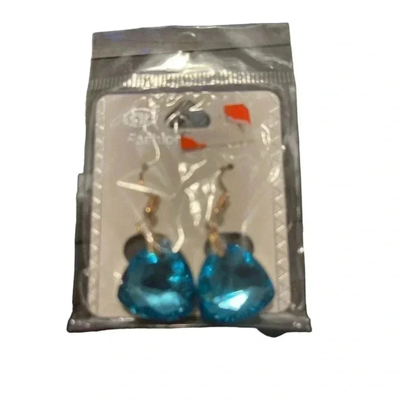 FASHION EARRINGS DANGLE BLUE STONE - Picture 1 of 2